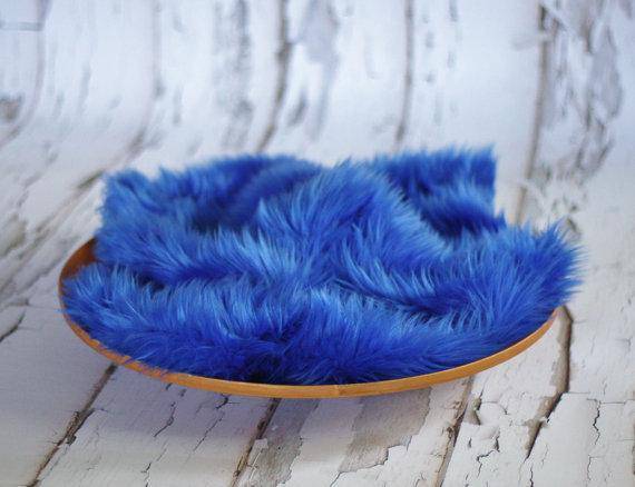 Cobalt Blue Mongolian Faux Fur Photography Prop Rug Newborn Baby Toddler - Beautiful Photo Props