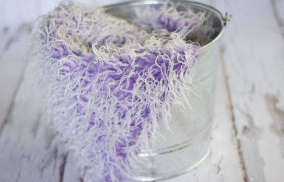 Frosted Purple Mongolian Faux Fur Photography Prop Rug Newborn Baby Toddler - Beautiful Photo Props