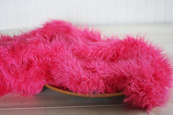 Hot Pink Mongolian Faux Fur Photography Prop Rug Newborn Baby Toddler - Beautiful Photo Props