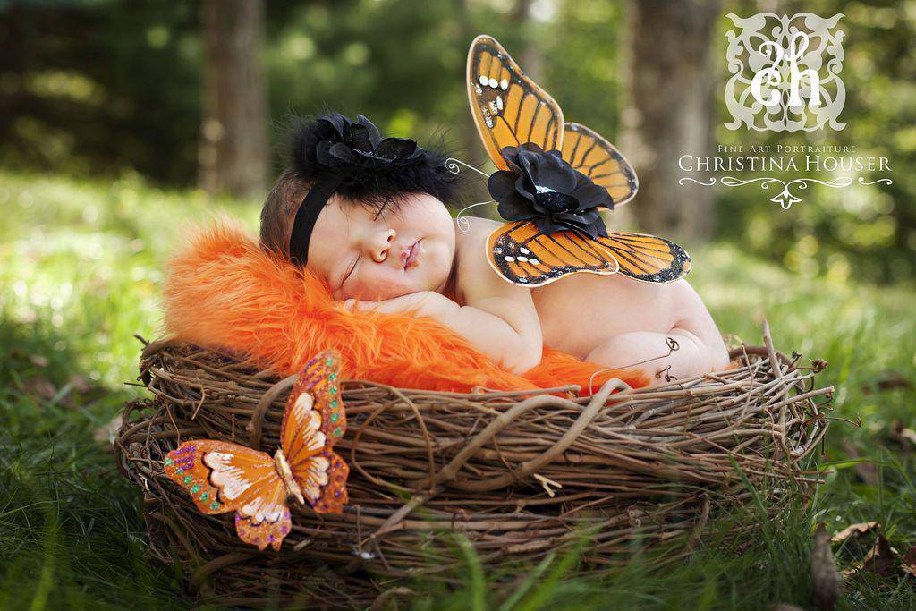Orange Mongolian Faux Fur Photography Prop Rug Newborn Baby Toddler - Beautiful Photo Props