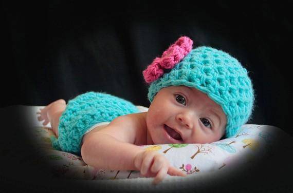 Aqua Pink Baby Diaper Cover And Hat Set - Beautiful Photo Props