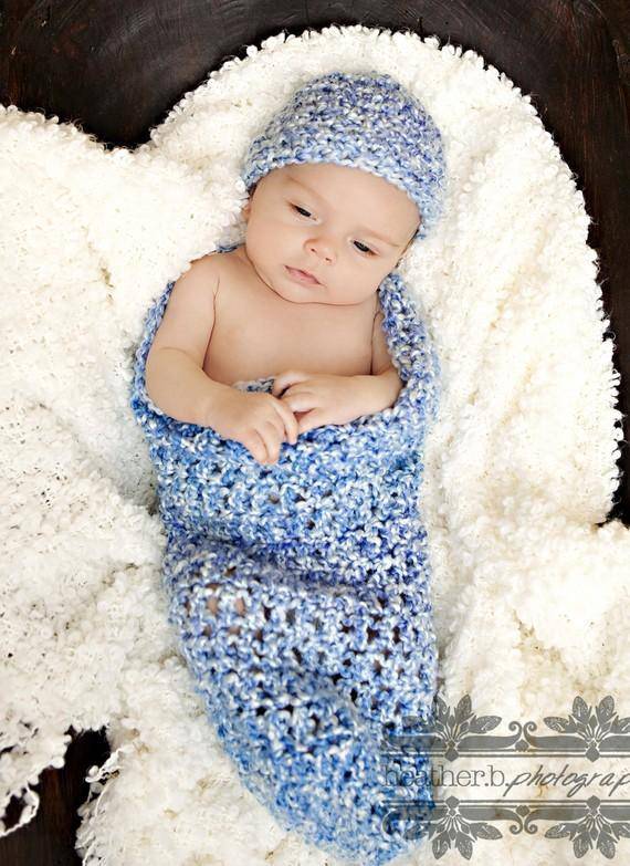 Blue Skies Baby Hat And Cocoon Set - Beautiful Photo Props
