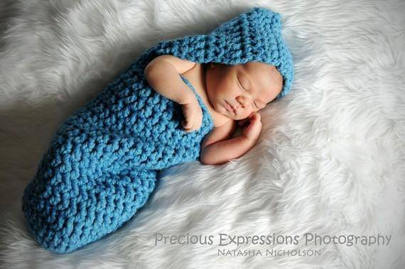 Sky Blue Newborn Hooded Cocoon - Beautiful Photo Props