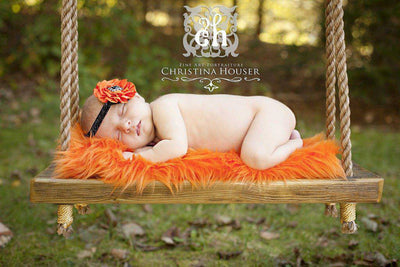 Twin Mongolian Faux Fur Rug Set Brown and Orange Newborn Toddler - Beautiful Photo Props