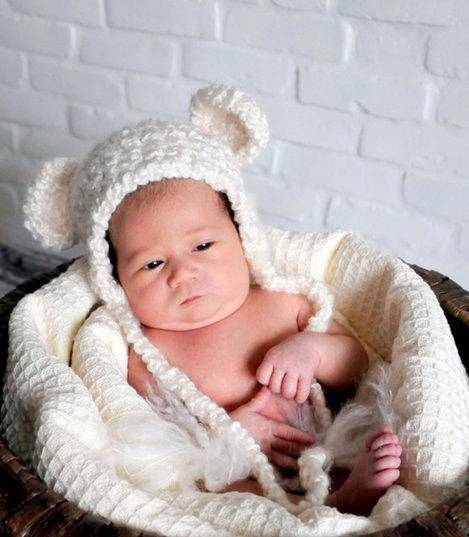 Newborn Cream Earflap Teddy Bear Hat - Beautiful Photo Props