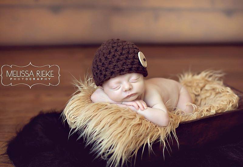 Chocolate Brown Newborn Button Hat - Beautiful Photo Props