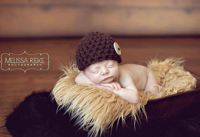 Chocolate Brown Newborn Button Hat - Beautiful Photo Props