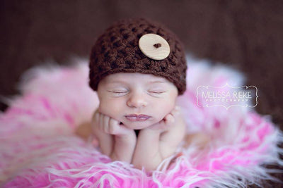 Chocolate Brown Newborn Button Hat - Beautiful Photo Props