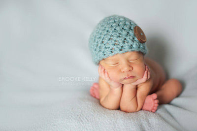 Newborn Baby Blue Button Hat - Beautiful Photo Props