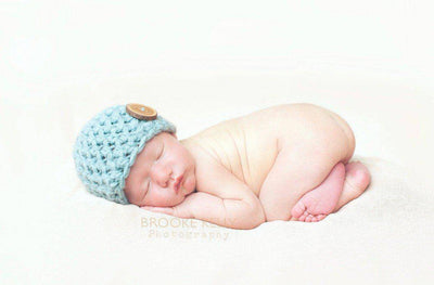Newborn Baby Blue Button Hat - Beautiful Photo Props