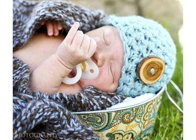 Newborn Baby Blue Button Hat - Beautiful Photo Props