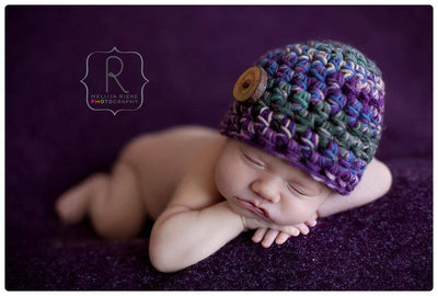 Newborn Baby Hat Purple Green Beige Blue - Beautiful Photo Props