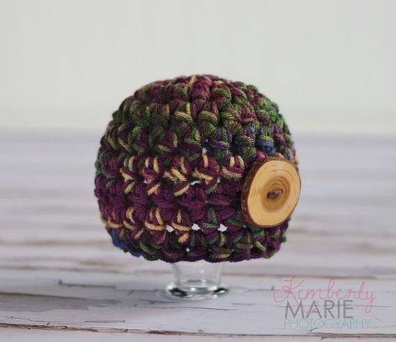 Newborn Baby Hat Purple Green Beige Blue - Beautiful Photo Props
