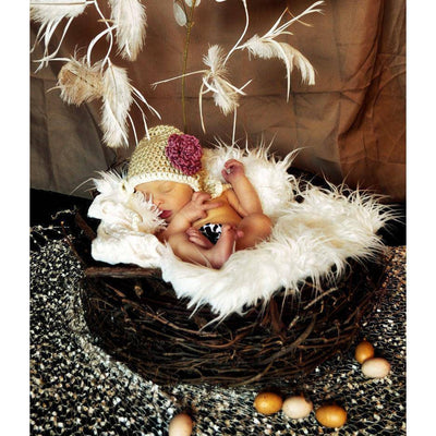 SET Olive Fur and Wood Branch Nest Owl Bird Photography Prop Newborn Baby - Beautiful Photo Props
