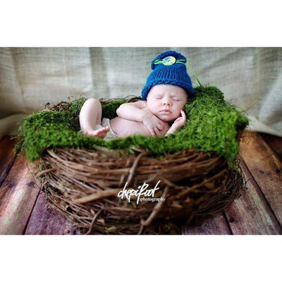 SET Olive Fur and Wood Branch Nest Owl Bird Photography Prop Newborn Baby - Beautiful Photo Props