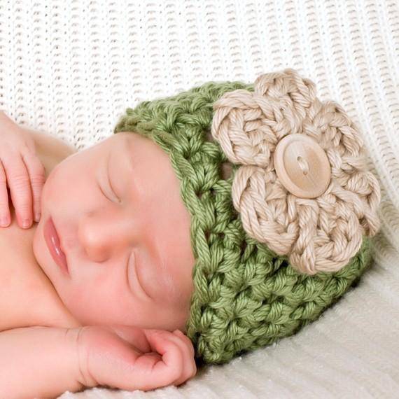 Vintage Green Newborn Beanie Hat - Beautiful Photo Props