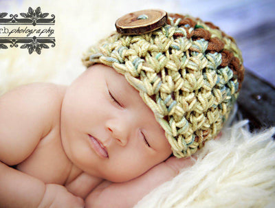 Green Brown Newborn Beanie Hat - Beautiful Photo Props