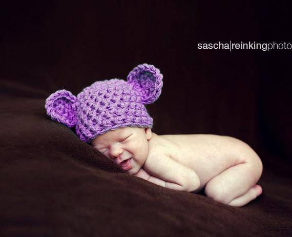Purple Newborn Teddy Bear Hat - Beautiful Photo Props