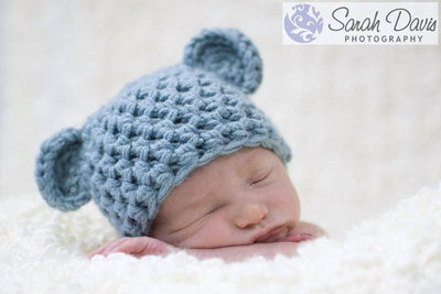 Blue Newborn Teddy Bear Hat - Beautiful Photo Props