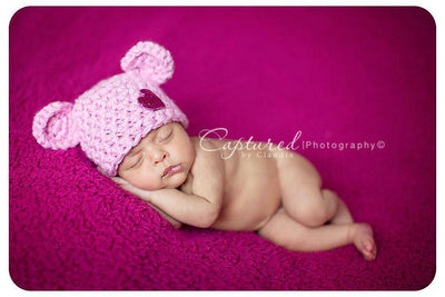 Pink Newborn Teddy Bear Hat - Beautiful Photo Props
