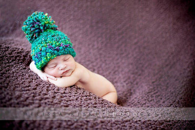 Rainbow Pom Hat in Teal Purple Yellow Green - Beautiful Photo Props