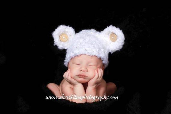 Newborn White Cloud Teddy Bear Hat - Beautiful Photo Props