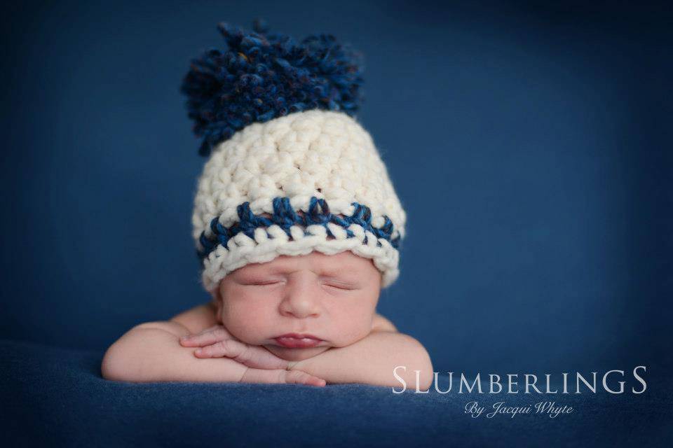 Cream Newborn Denim Pom Hat - Beautiful Photo Props