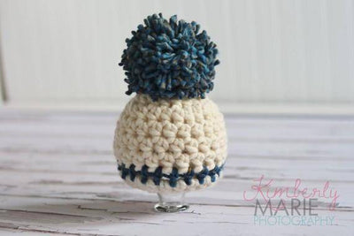 Cream Newborn Denim Pom Hat - Beautiful Photo Props