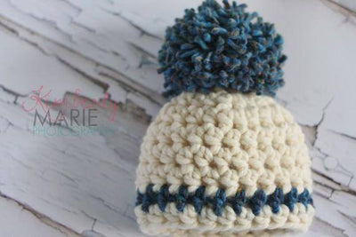 Cream Newborn Denim Pom Hat - Beautiful Photo Props