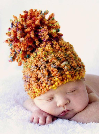 Orange Rainbow Newborn Pom Hat - Beautiful Photo Props