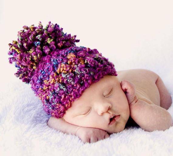 Purple Rainbow Newborn Pom Hat - Beautiful Photo Props