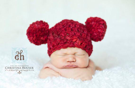 Red Puffle Newborn Pom Hat - Beautiful Photo Props