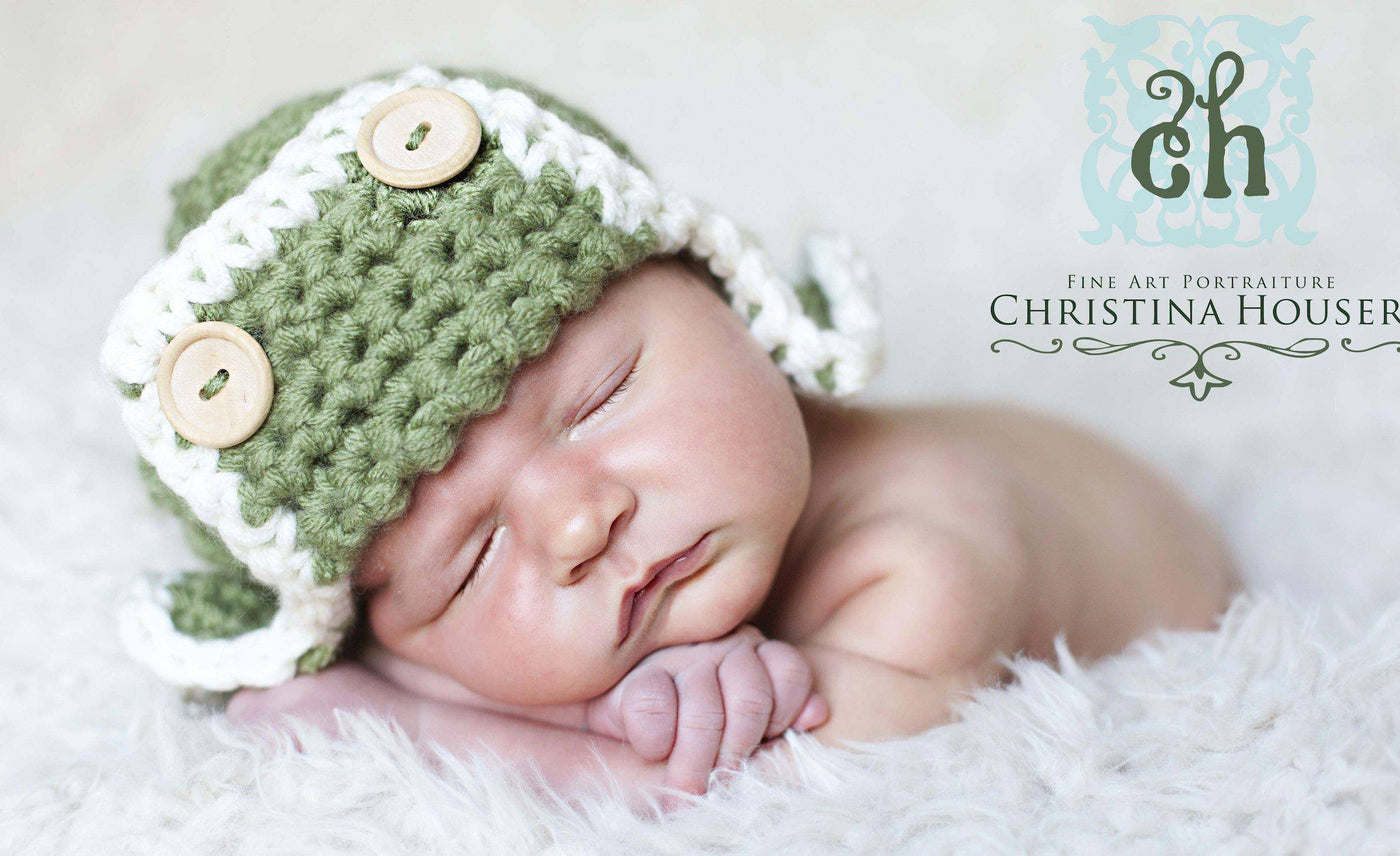 Green Newborn Aviator Hat - Beautiful Photo Props