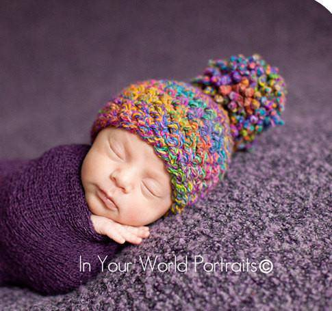 SET Curly Pom Hat and Purple Stretch Knit Wrap - Beautiful Photo Props