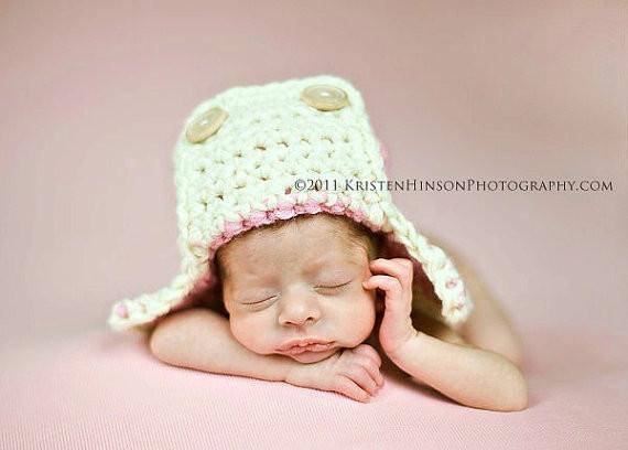 Pink Cream Newborn Aviator Hat - Beautiful Photo Props