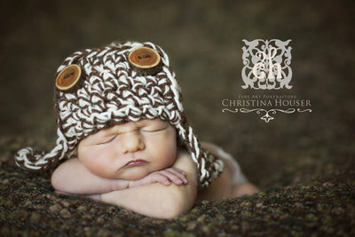 Brown White Newborn Aviator Hat - Beautiful Photo Props