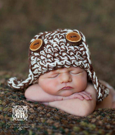 Brown White Newborn Aviator Hat - Beautiful Photo Props