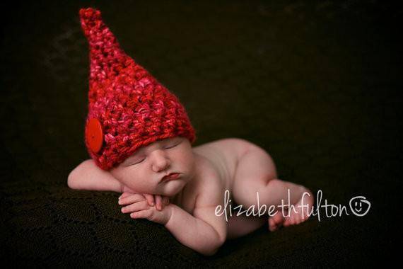 Red Button Newborn Gnome Hat - Beautiful Photo Props
