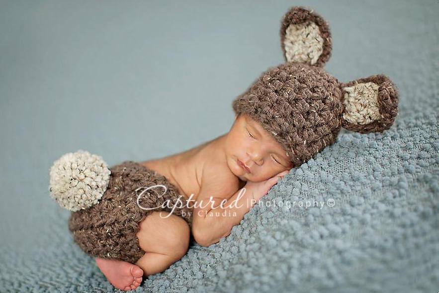 Brown Bunny Hat Diaper Cover Set Newborn Baby - Beautiful Photo Props
