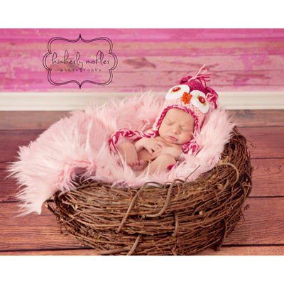 SET Soft Pink Fur and Wood Branch Nest Owl Bird Photography Prop Newborn Baby - Beautiful Photo Props