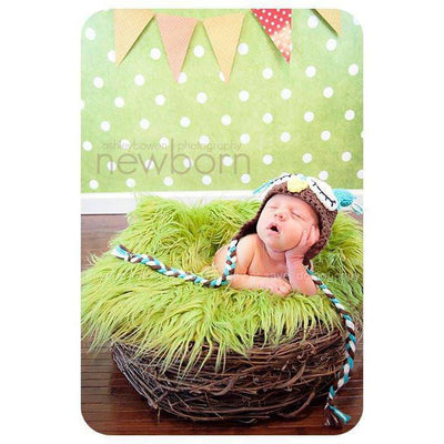 SET Lime Green Fur & Wood Branch Nest Owl Bird Photography Prop Newborn Baby - Beautiful Photo Props