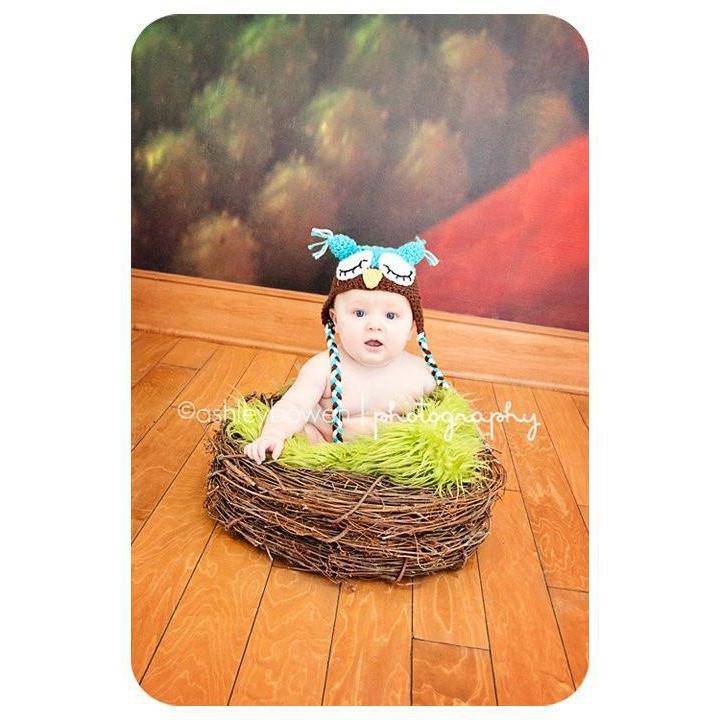 SET Lime Green Fur & Wood Branch Nest Owl Bird Photography Prop Newborn Baby - Beautiful Photo Props