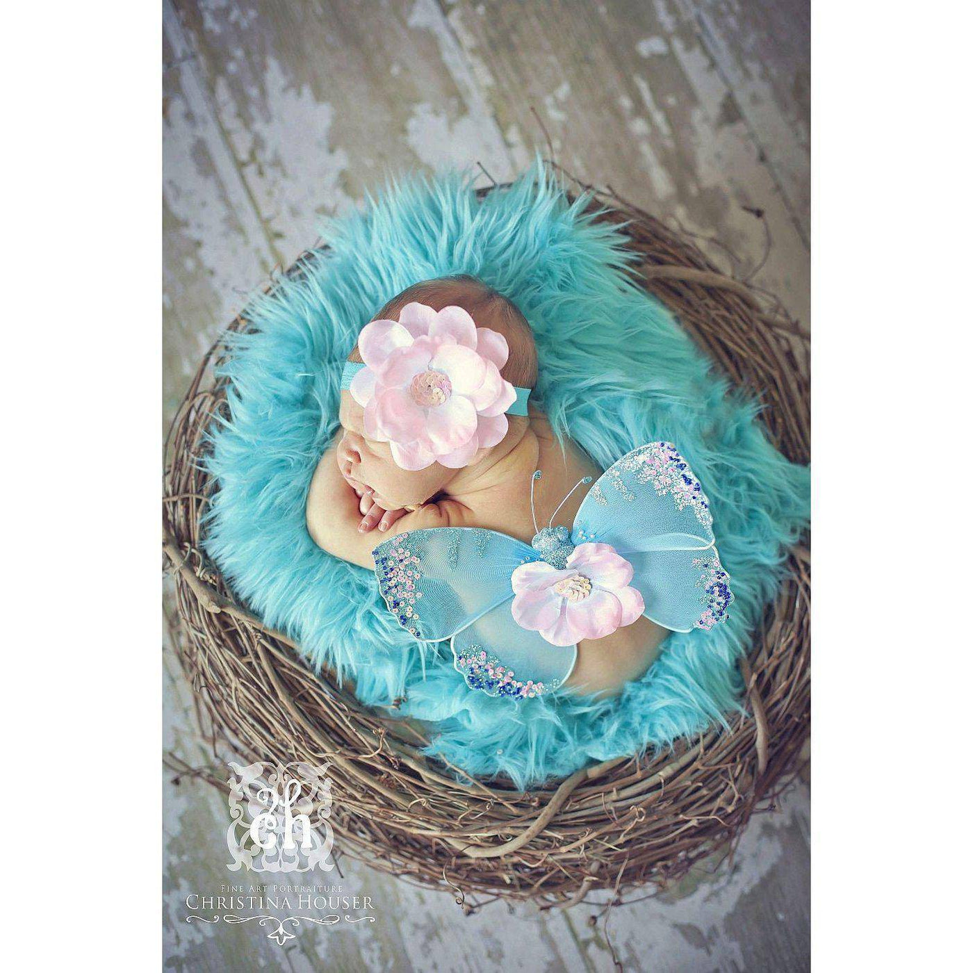 SET Aqua Fur and Wood Branch Nest Owl Bird Photography Prop Newborn Baby - Beautiful Photo Props