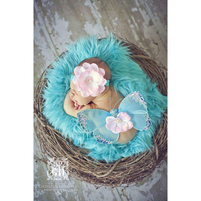 SET Aqua Fur and Wood Branch Nest Owl Bird Photography Prop Newborn Baby - Beautiful Photo Props