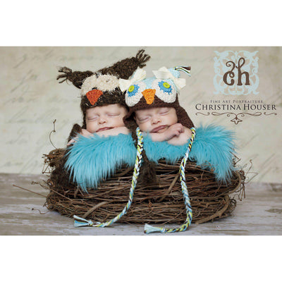 SET Aqua Fur and Wood Branch Nest Owl Bird Photography Prop Newborn Baby - Beautiful Photo Props