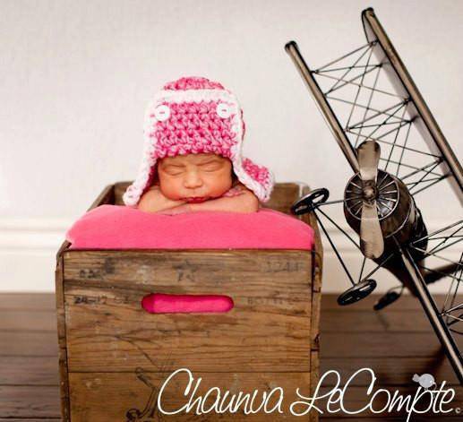 Amelia Aviator Newborn Hat Hot Pink White - Beautiful Photo Props