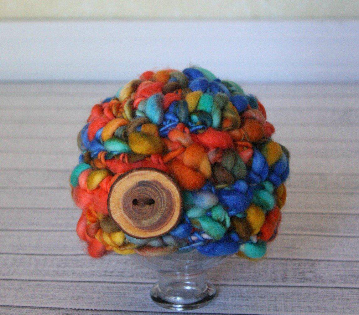 Newborn Merino Button Hat Aqua Blue Orange Brown - Beautiful Photo Props