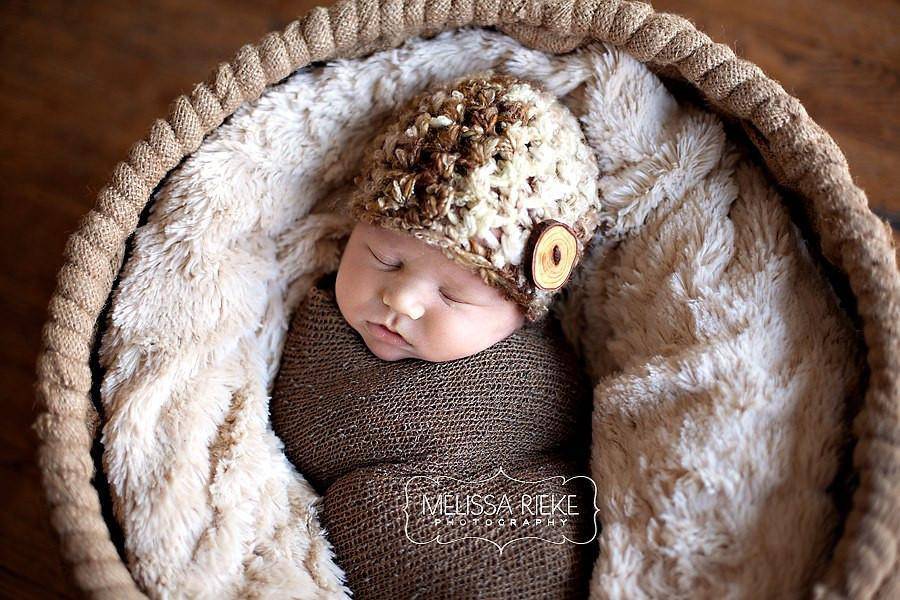 Newborn Merino Button Hat Brown Beige Cream - Beautiful Photo Props