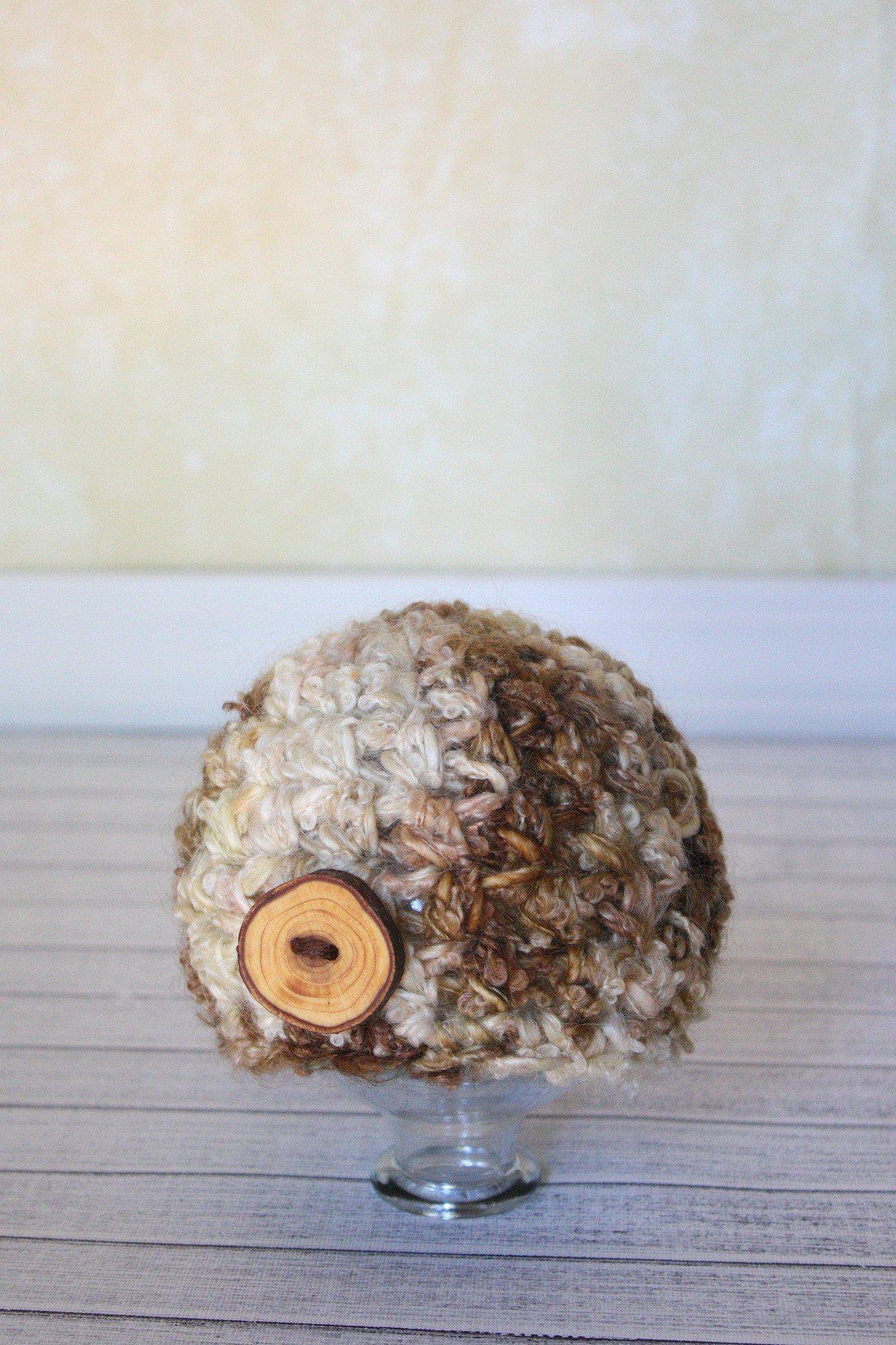 Newborn Merino Button Hat Brown Beige Cream - Beautiful Photo Props