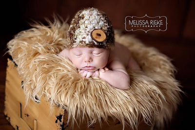 Newborn Merino Button Hat Brown Beige Cream - Beautiful Photo Props